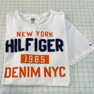 Tommy Hilfiger White and Orange Short Sleeve Tee